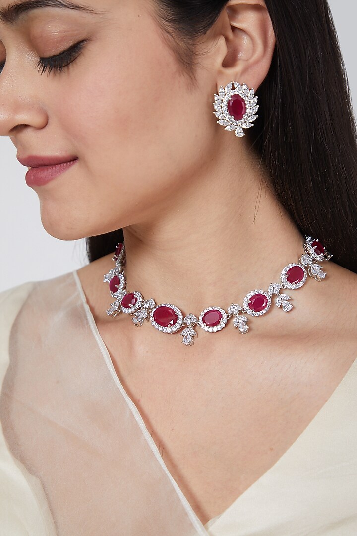 White Finish Red Necklace Set by Aster at Pernia's Pop Up Shop
