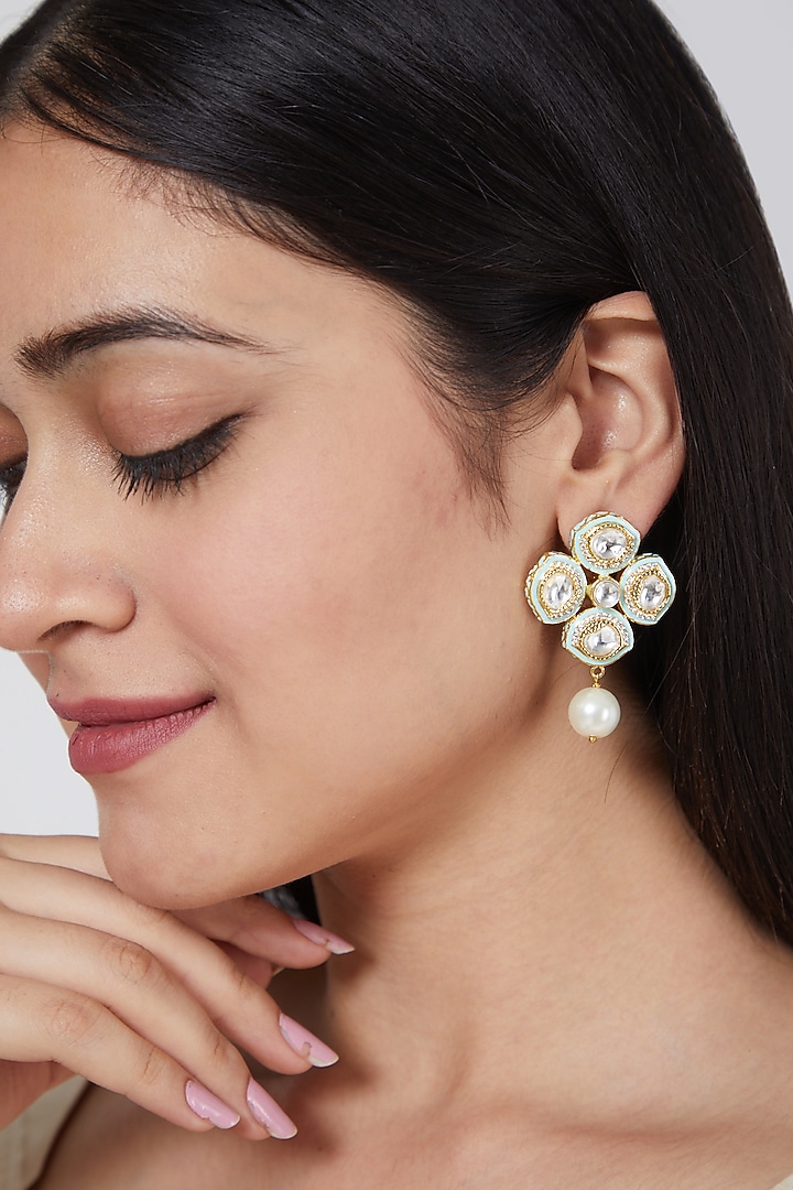 Gold Finish Pearl Drop Earrings by Aster at Pernia's Pop Up Shop