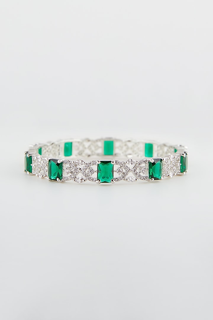 White Finish Green Synthetic Stone Bangles (Set Of 2) by Aster at Pernia's Pop Up Shop