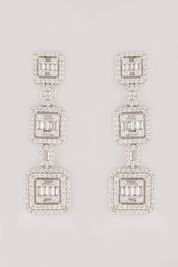 White Finish Faux Diamond Dangler Earrings by Aster at Pernia's Pop Up Shop