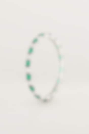 White Finish Green Stone & Faux Diamond Bangles (Set Of 2) by Aster