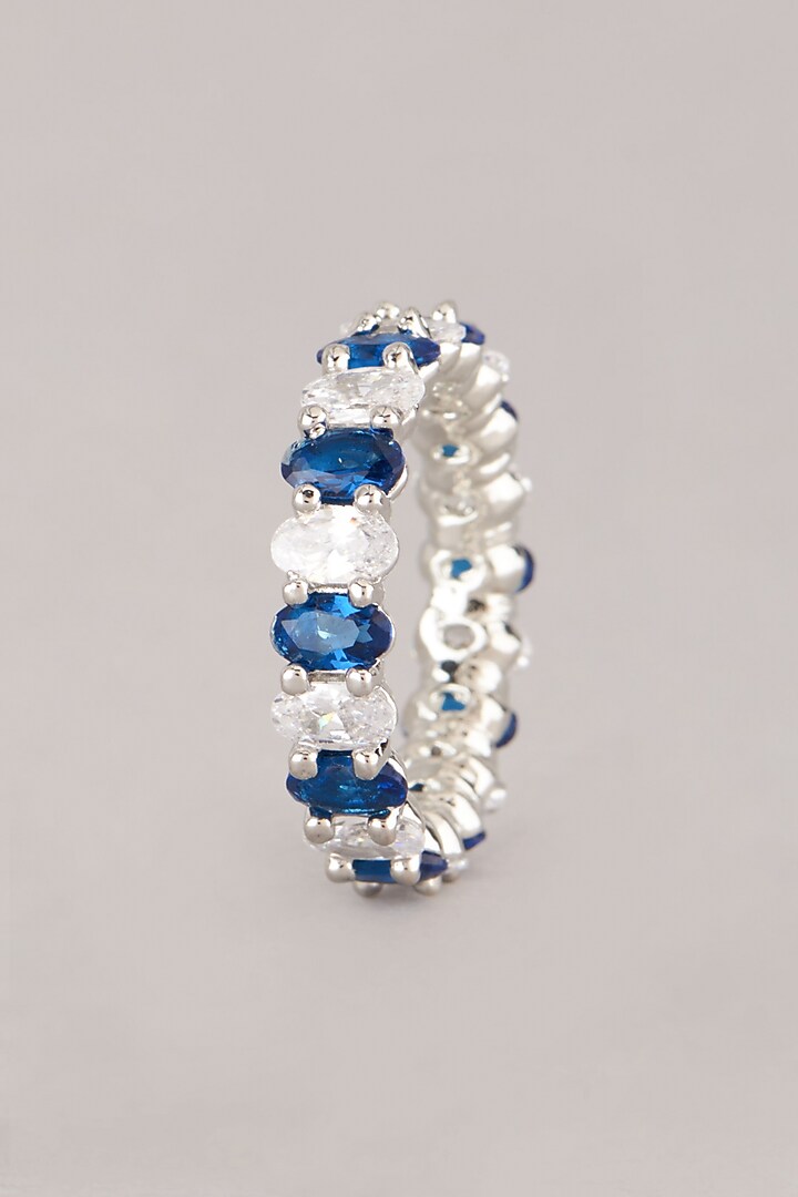 White Finish Blue Faux Diamond Stackable Ring by Aster at Pernia's Pop Up Shop