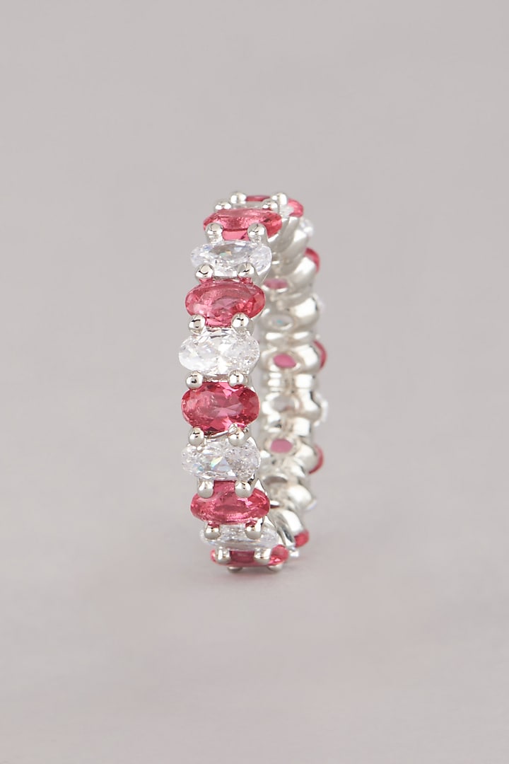 White Finish Red Zircon Stackable Ring by Aster at Pernia's Pop Up Shop