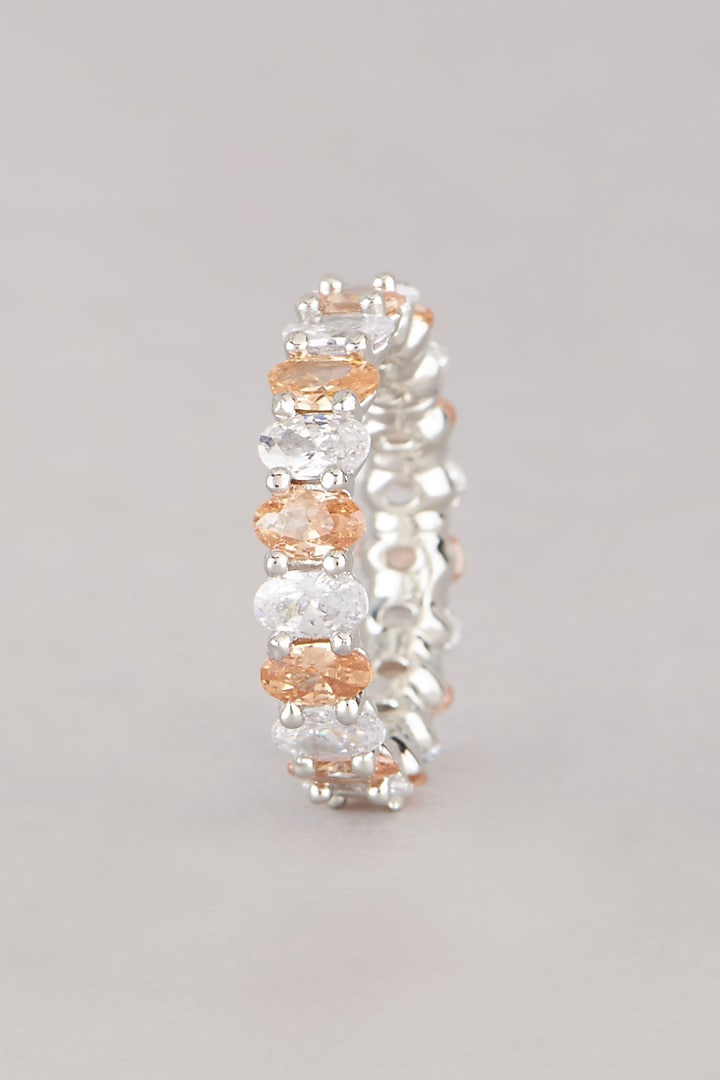 White Finish Champagne Zircon Stackable Ring by Aster at Pernia's Pop Up Shop