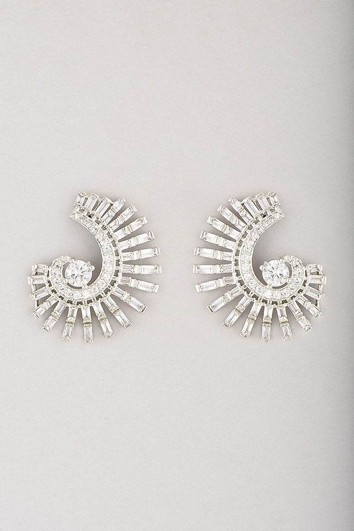 White Finish Zircon Stud Earrings by Aster at Pernia's Pop Up Shop