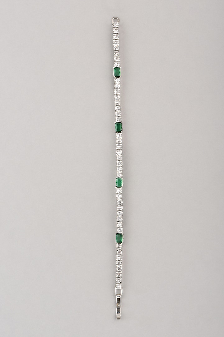White Finish Green Faux Diamond Bracelet by Aster