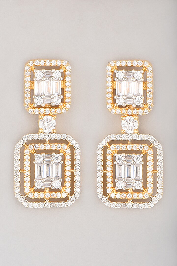 White & Gold Finish Faux Diamond Earrings by Aster at Pernia's Pop Up Shop