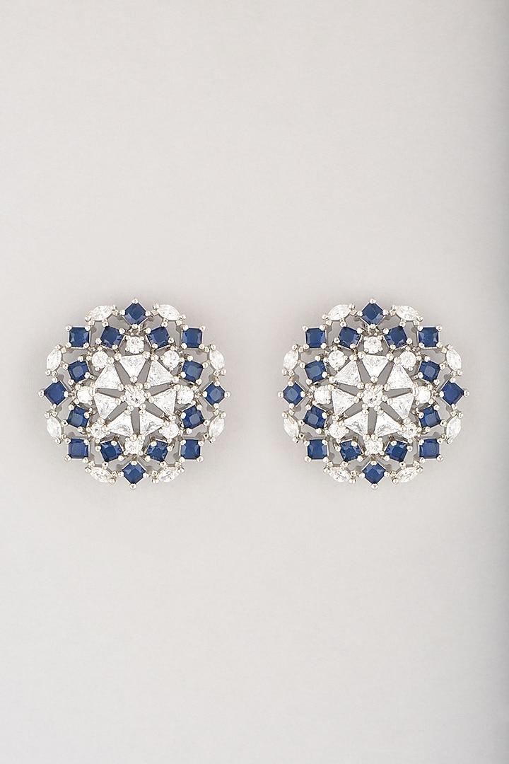 White Finish Blue Zircon Stud Earrings by Aster