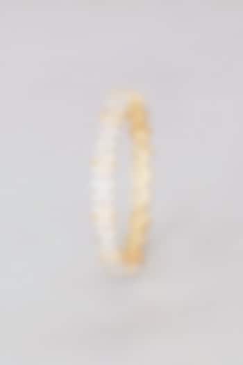 White & Gold Finish Zircon Bangles (Set of 2) by Aster