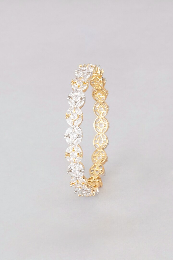 White & Gold Finish Zircon Bangles (Set of 2) by Aster at Pernia's Pop Up Shop