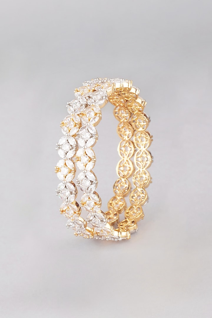 White & Gold Finish Zircon Bangles (Set of 2) by Aster at Pernia's Pop Up Shop