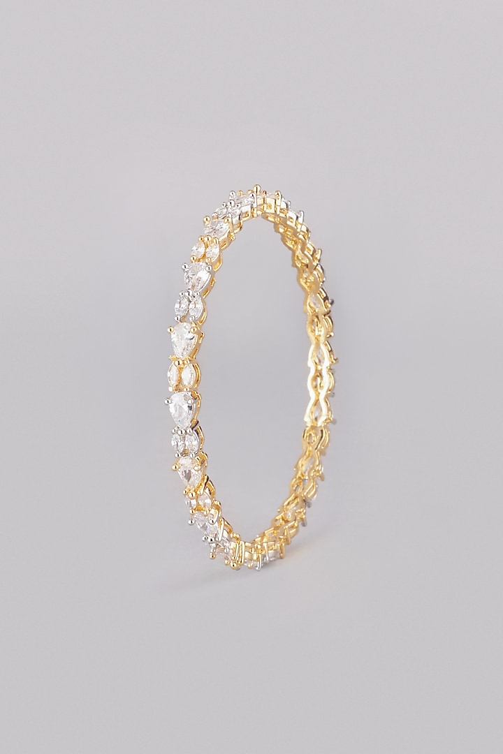 White & Gold Finish Zircon Bangles (Set Of 2) by Aster