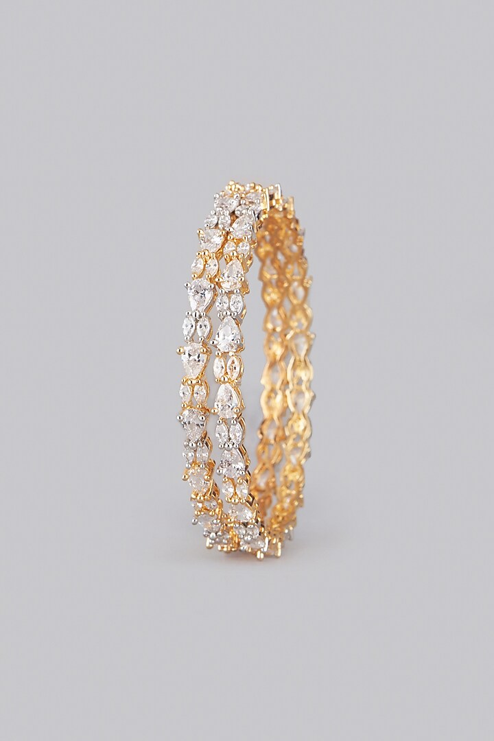 White & Gold Finish Zircon Bangles (Set Of 2) by Aster at Pernia's Pop Up Shop
