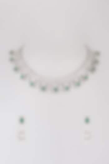 White Finish Green Zircon Necklace Set by Aster