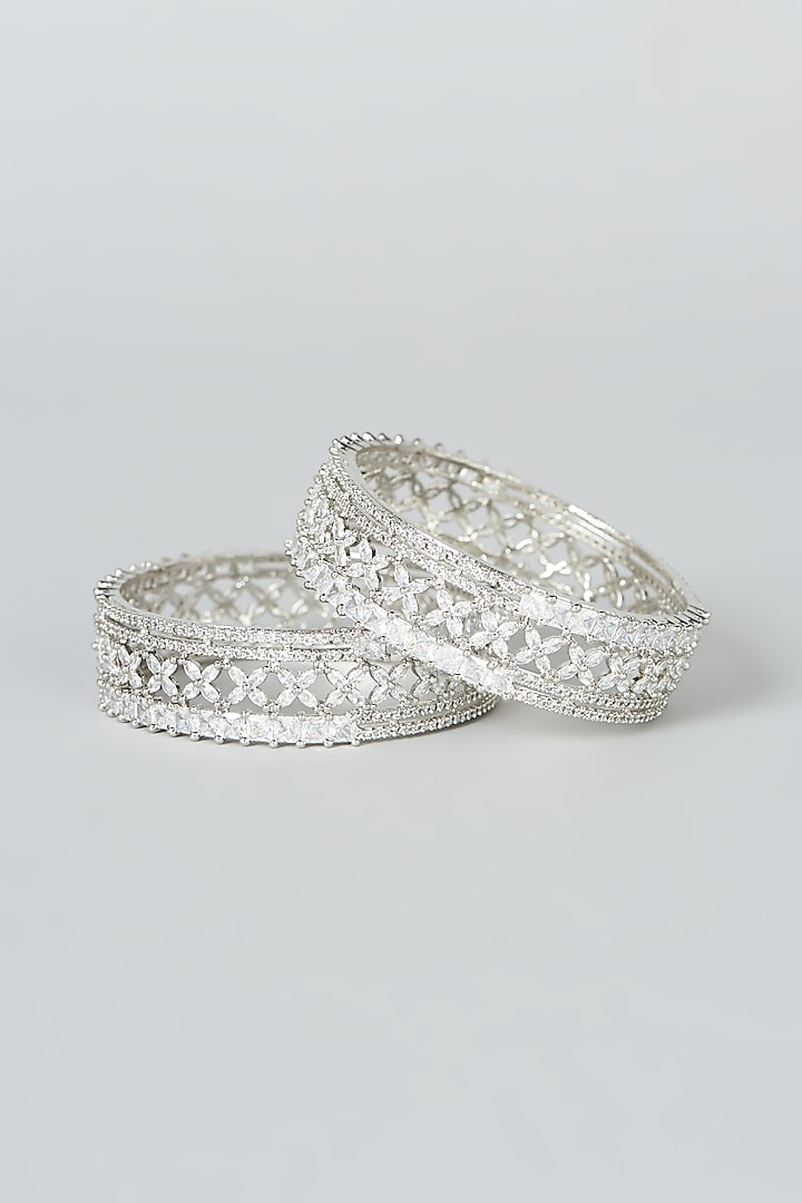 White Finish Zircon Bangles (Set of 2) by Aster at Pernia's Pop Up Shop