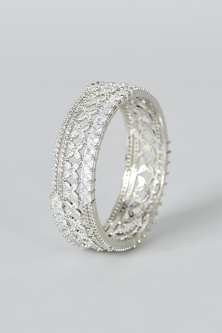 White Finish Zircon Bangles (Set of 2) by Aster at Pernia's Pop Up Shop