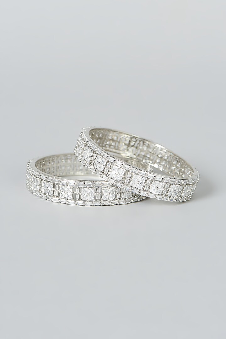 White Finish Zircon Bangles (Set of 2) by Aster at Pernia's Pop Up Shop