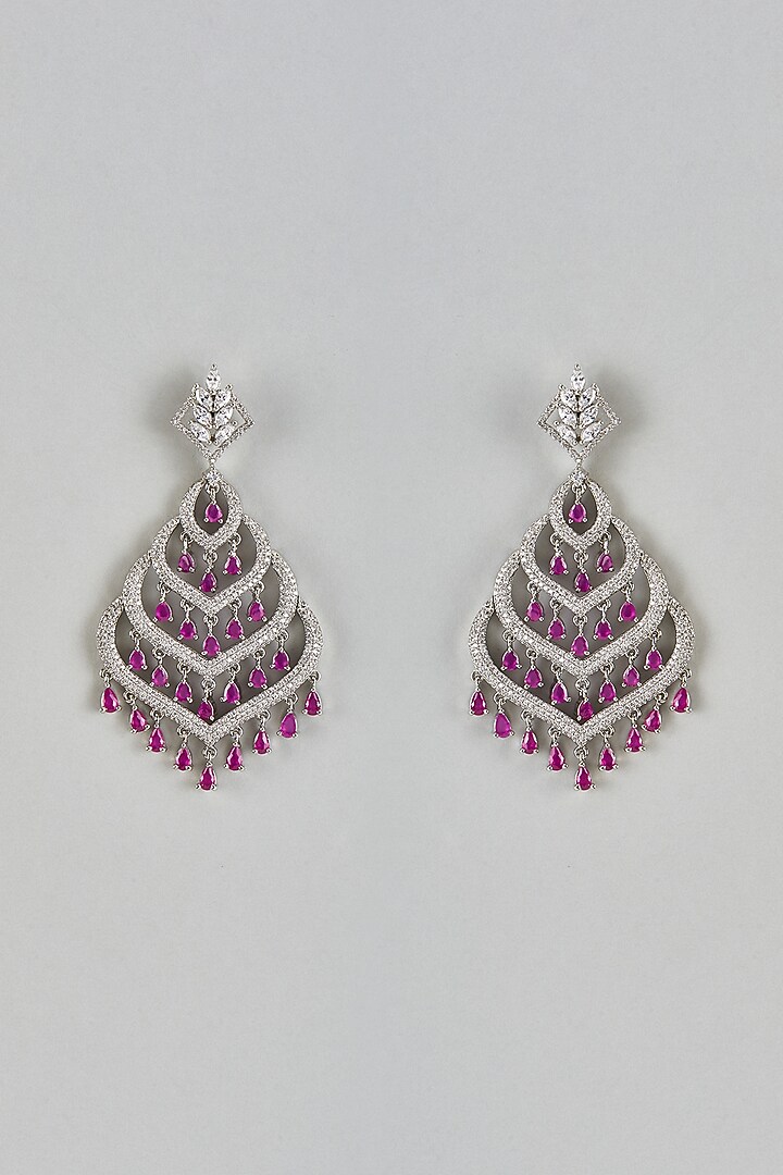 White Finish Ruby Stone Dangler Earrings by Aster at Pernia's Pop Up Shop