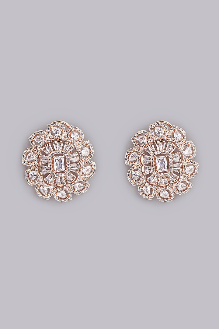 Rose Gold Finish Faux Diamond Stud Earrings by Aster at Pernia's Pop Up Shop