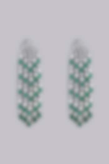 White Finish Green Stone Dangler Earrings by Aster