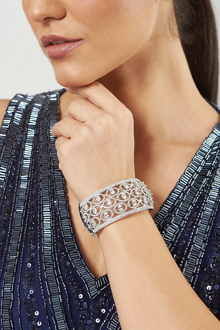 White Finish Faux Diamond Bracelet by Aster at Pernia's Pop Up Shop