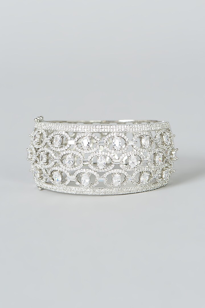 White Finish Faux Diamond Bracelet by Aster at Pernia's Pop Up Shop