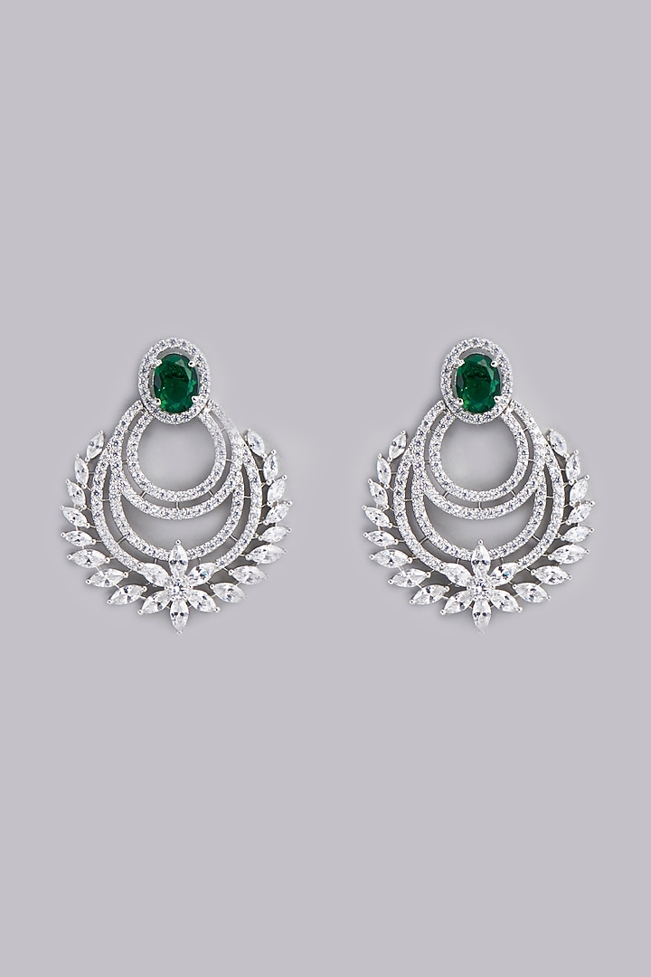 White Finish Green Stone & Zircon Dangler Earrings by Aster at Pernia's Pop Up Shop