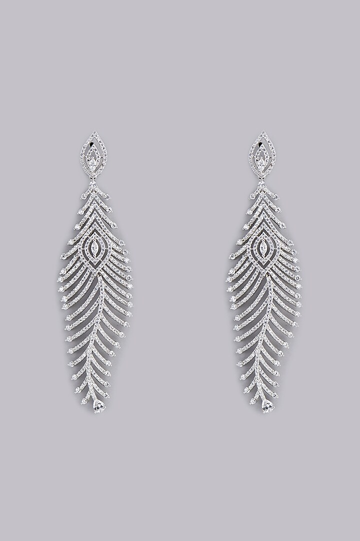 White Finish Faux Diamond Dangler Earrings by Aster at Pernia's Pop Up Shop