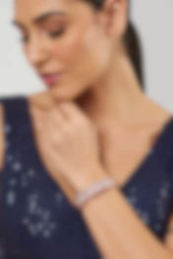 White Finish Pink Synthetic Stone & Zircon Bracelet by Aster at Pernia's Pop Up Shop