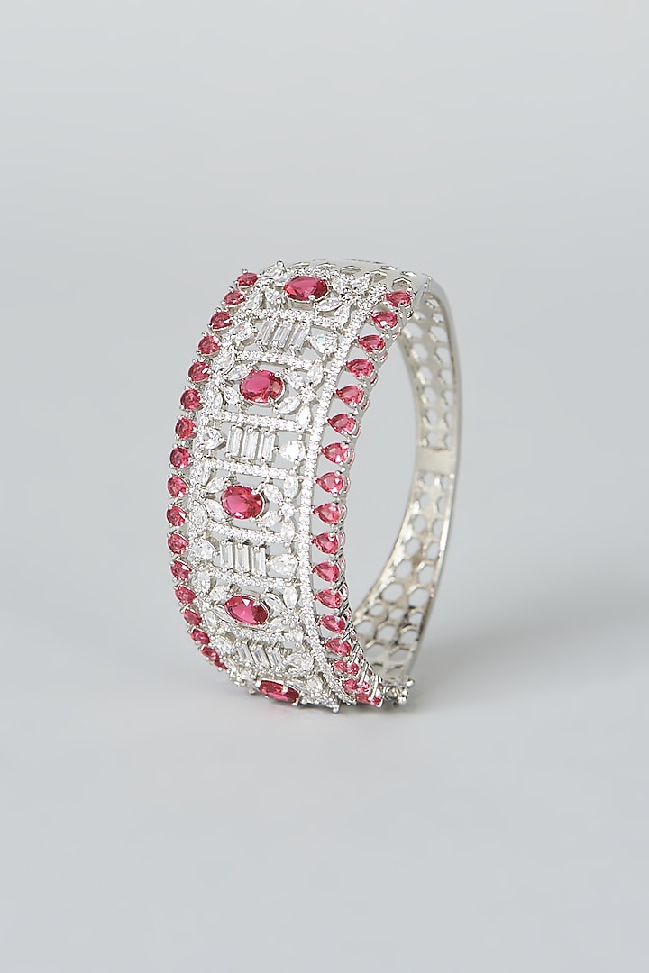 White Finish Red Synthetic Stone & Zircon Bracelet by Aster at Pernia's Pop Up Shop