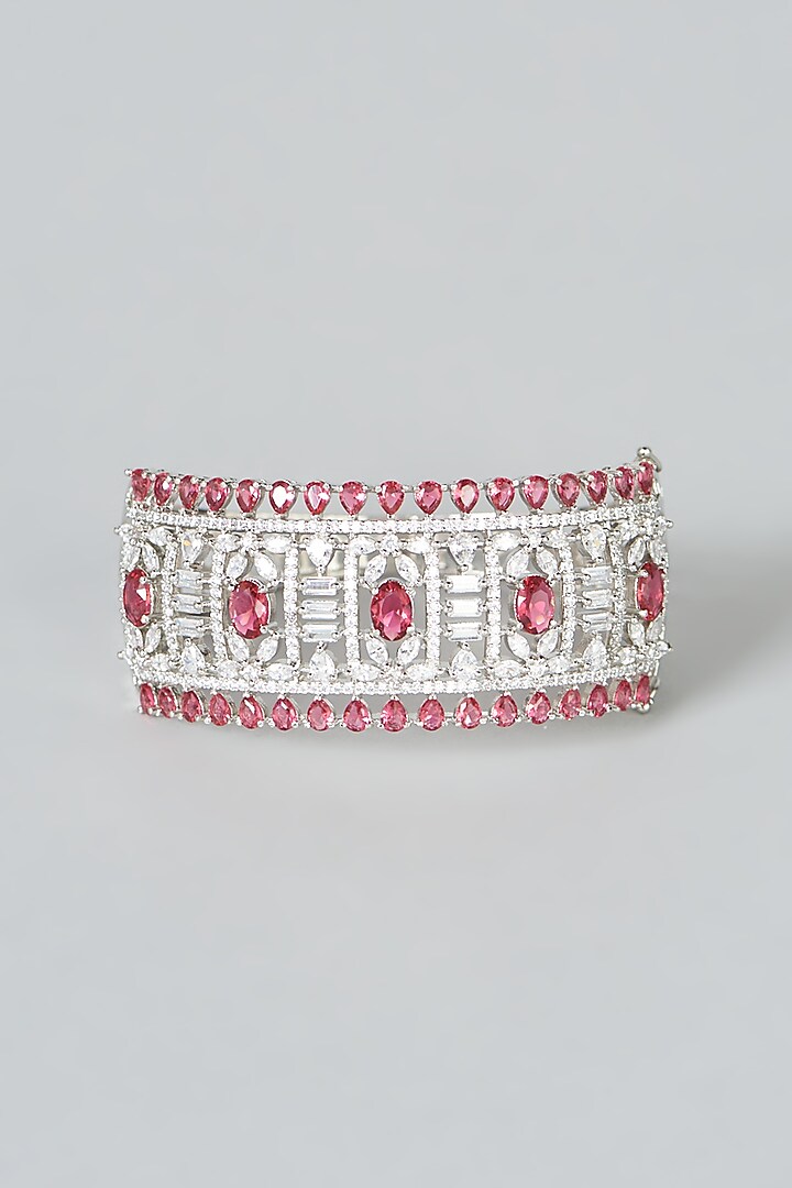 White Finish Red Synthetic Stone & Zircon Bracelet by Aster at Pernia's Pop Up Shop