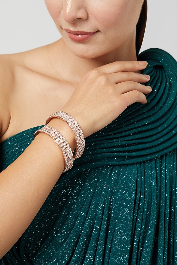 Rose Gold Finish Zircon Bangles (Set of 2) by Aster at Pernia's Pop Up Shop