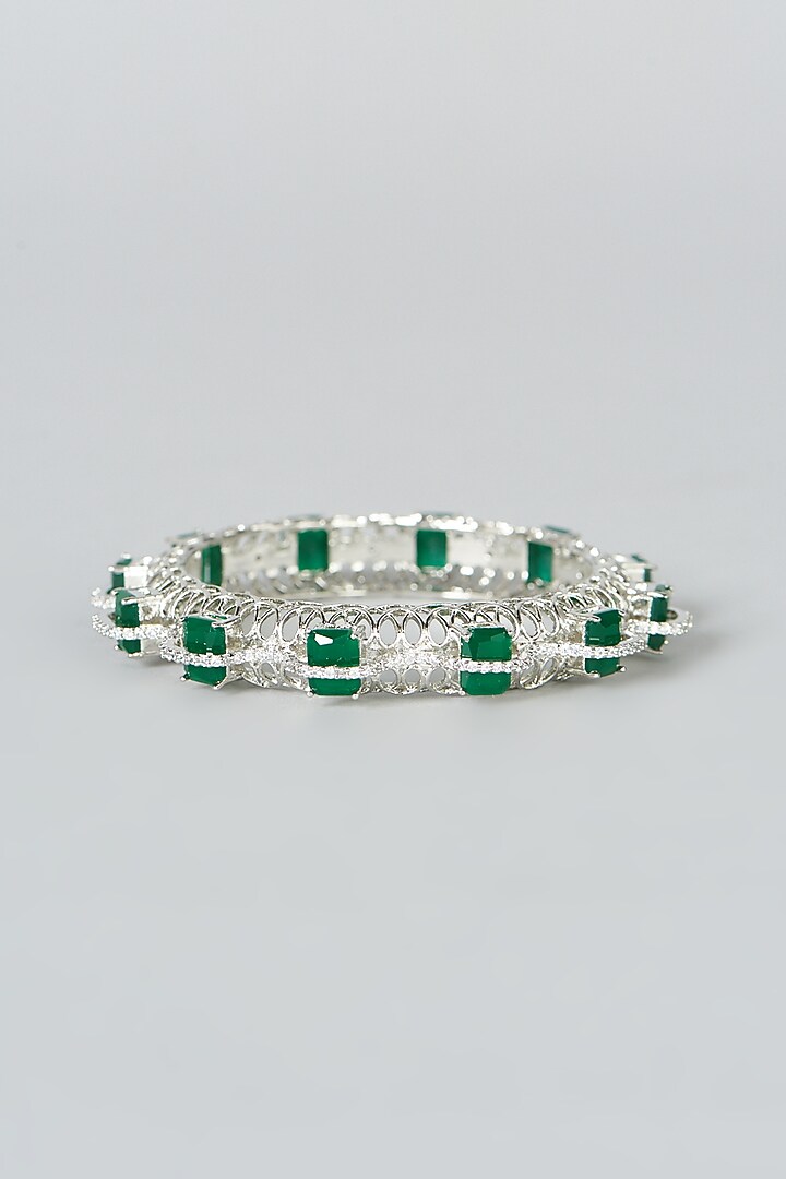 White Finish Zircon & Green Stone Bangle by Aster at Pernia's Pop Up Shop