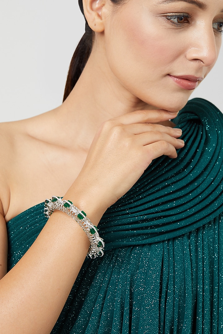 White Finish Zircon & Green Stone Bangle by Aster at Pernia's Pop Up Shop