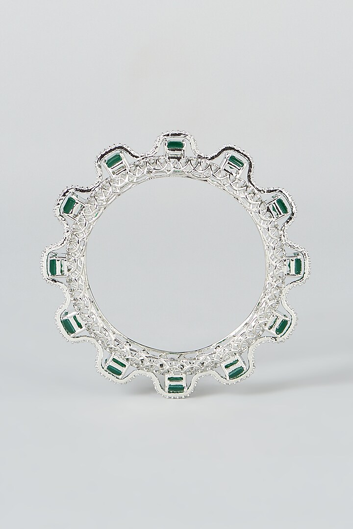 White Finish Zircon & Green Stone Bangle by Aster at Pernia's Pop Up Shop