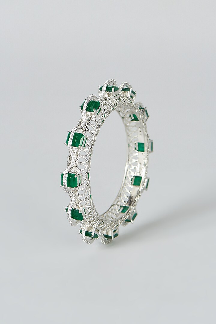White Finish Zircon & Green Stone Bangle by Aster at Pernia's Pop Up Shop