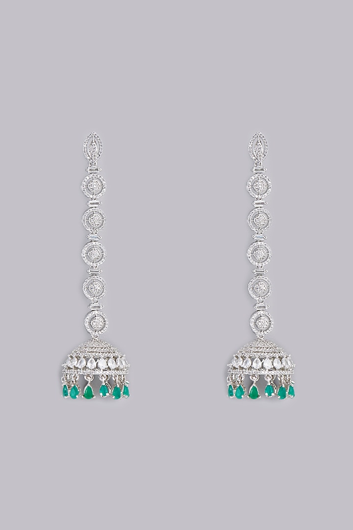 White Finish Green Stone Dangler Earrings by Aster at Pernia's Pop Up Shop