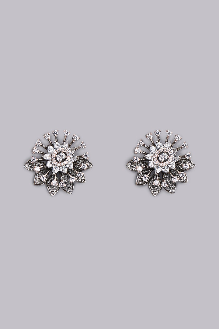 Black Rhodium Finish Zircon Stud Earrings by Aster at Pernia's Pop Up Shop