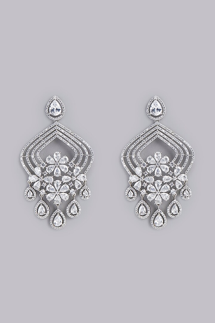 White Finish Faux Diamond Dangler Earrings by Aster at Pernia's Pop Up Shop
