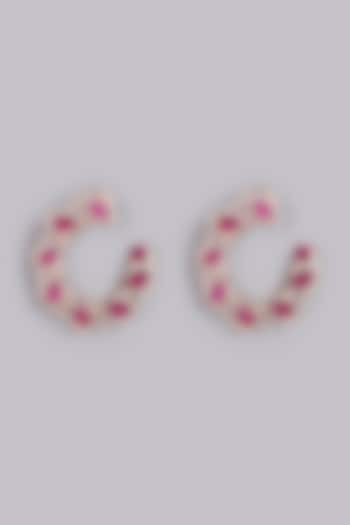 Rose Gold Finish Zircon & Red Stone Stud Earrings by Aster at Pernia's Pop Up Shop