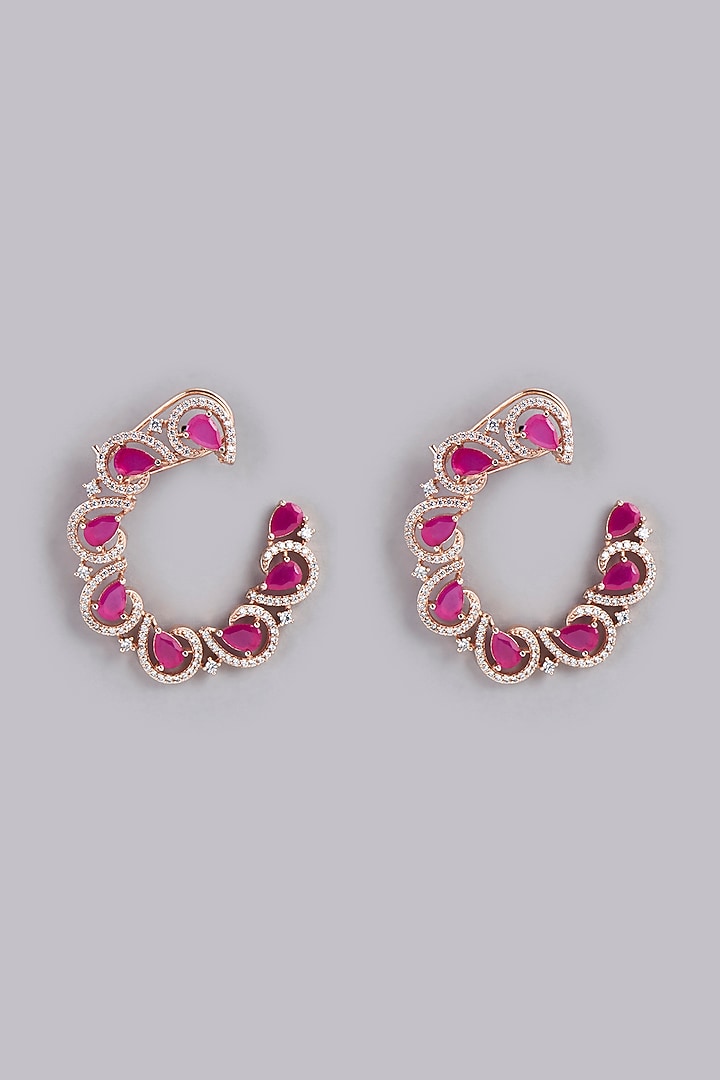 Rose Gold Finish Zircon & Red Stone Stud Earrings by Aster at Pernia's Pop Up Shop