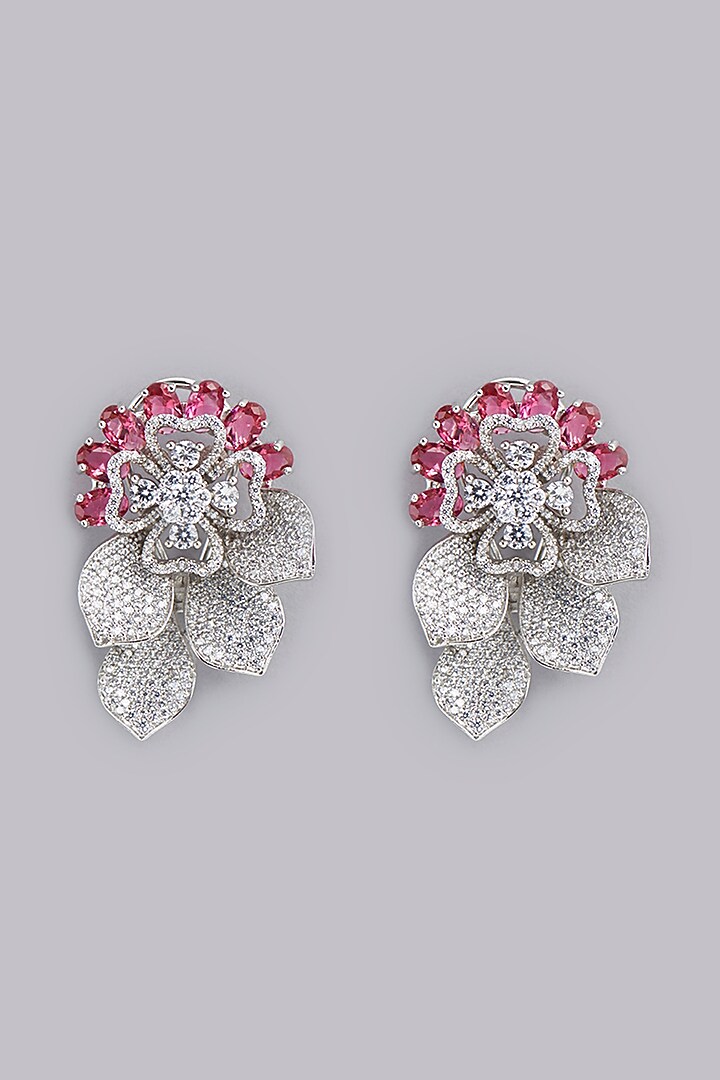 White Finish Red Stone Dangler Earrings by Aster at Pernia's Pop Up Shop