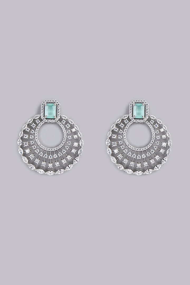 White Finish Aqua Stone & Zircon Dangler Earrings by Aster at Pernia's Pop Up Shop