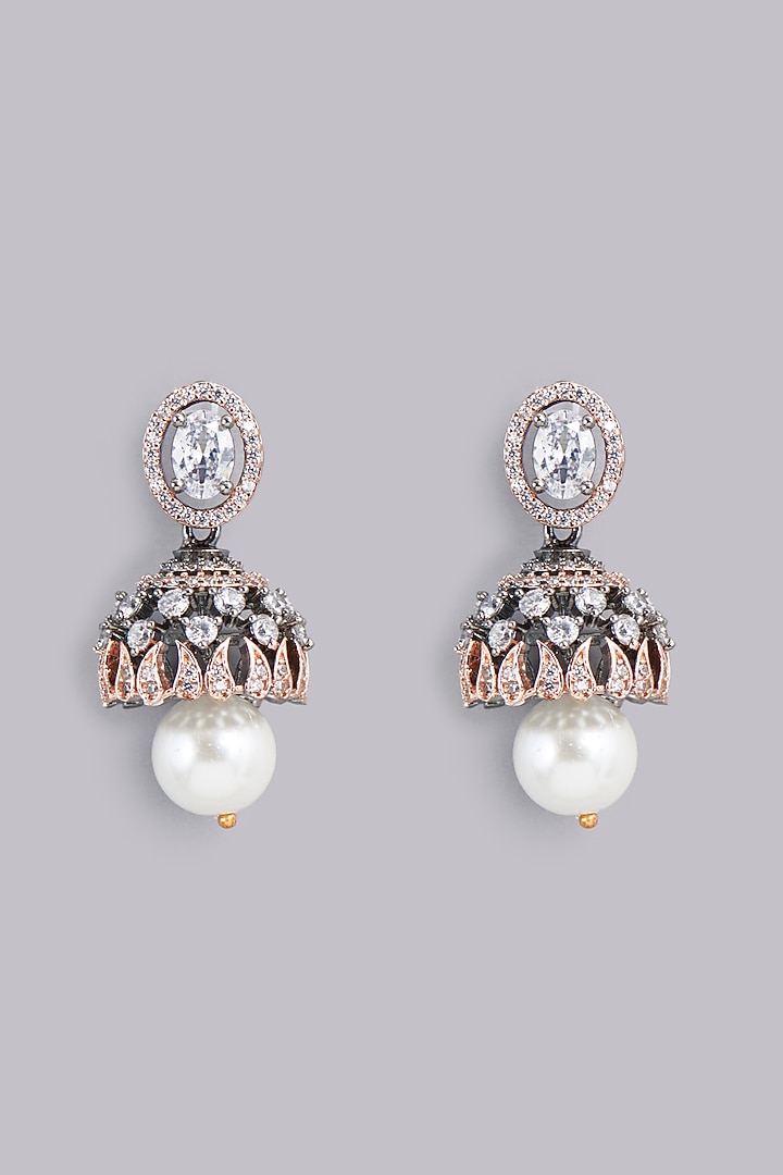 Two-Tone Finish Diamond & Pearl Dangler Earrings by Aster at Pernia's Pop Up Shop