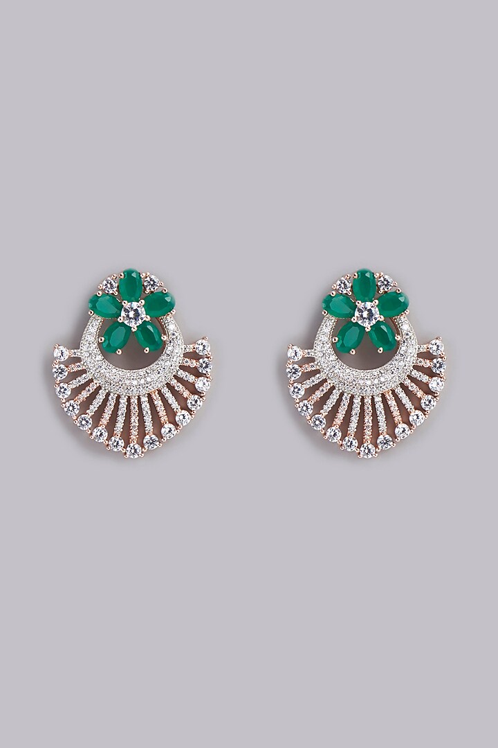 Rose Gold Finish Green Stone Zircon Stud Earrings by Aster at Pernia's Pop Up Shop