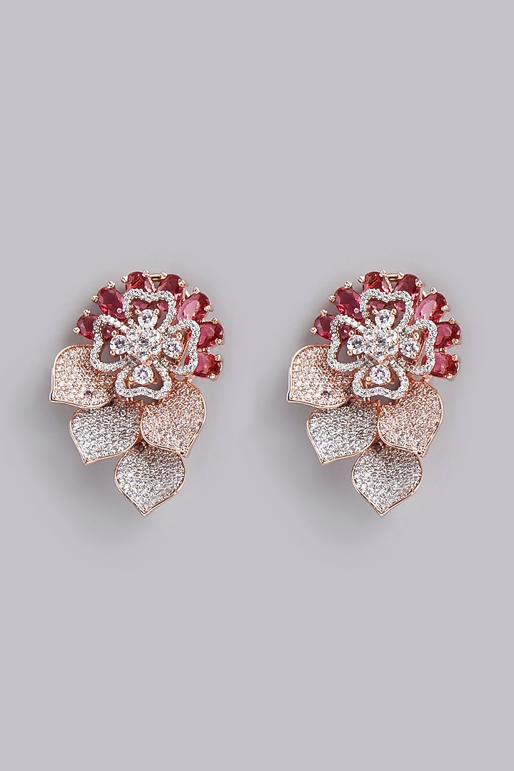Two Tone Finish Faux Diamonds & Red Stones Earrings by Aster at Pernia's Pop Up Shop