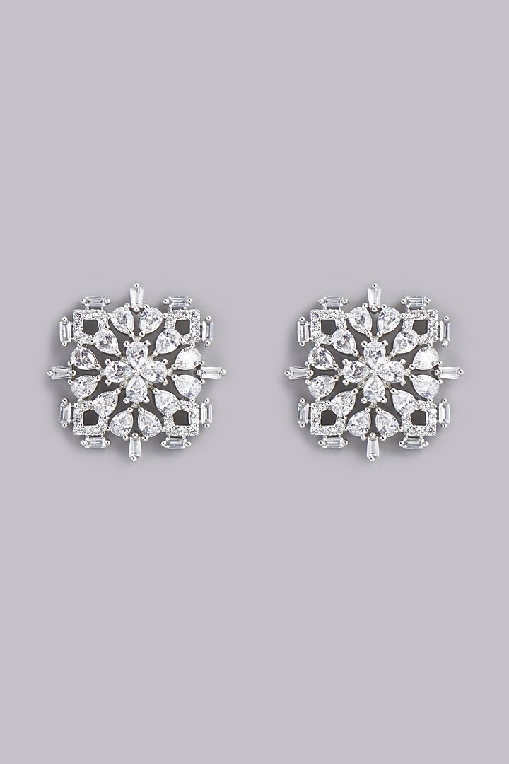 White Finish Zircon Stud Earrings by Aster at Pernia's Pop Up Shop