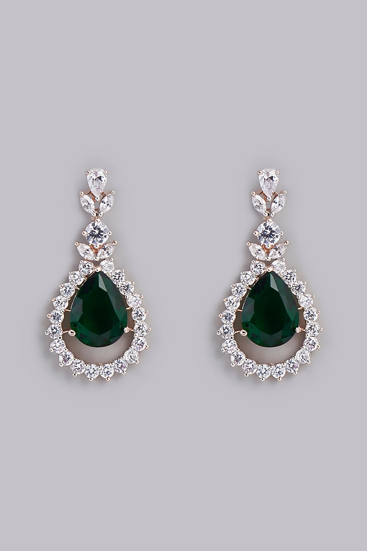 White Finish Green Stones & Zircon Dangler Earrings by Aster at Pernia's Pop Up Shop