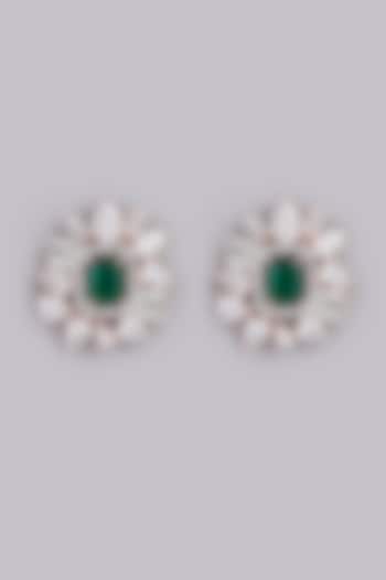 Rose Gold Finish Stud Earrings With Green Stones by Aster