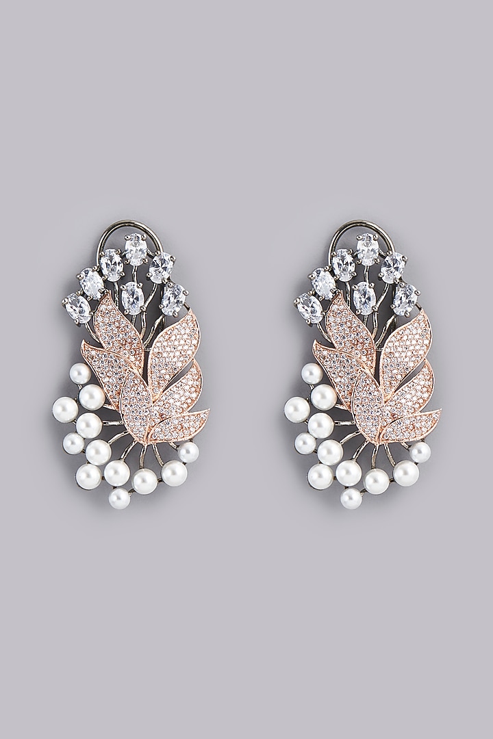 Two Tone Finish Pearl & Zircon Dangler Earrings by Aster at Pernia's Pop Up Shop